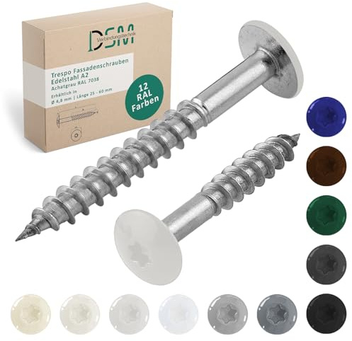 DSM | Trespo Fassadenschrauben 4,8 x 25 mm | Achatgrau RAL 7038 | Edelstahl A2 | Flachrundkopf mit TX-Antrieb | selbstschneidend & korrosionsbeständig | Holzbauschrauben für HPL Platten | 50 Stück