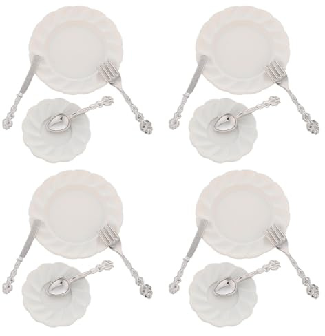 Abaodam 12 Accessori Cucina in Lega Piatti Forchetta Coltello Cucchiaio per Casa delle Bambole Stoviglie in Miniatura Portatili Bordi Lisci per Decorazioni e Collezioni