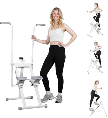 Stepper per scale per palestra domestica, pieghevole, verticale, compatto, per allenamento con manubrio e pedali regolabili, per fitness completo, capacità di carico fino a 120 kg, bianco
