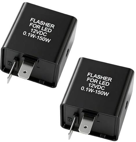 2 Piezas 12V Universal Relé Intermitentes LED Moto 2 Pin, Universal Relé de Intermitente con Control de Frecuencia Intermitente, 0.1W-150W LED Flasher Relay 2 Pin para Motocicleta Bicicleta Ciclomotor