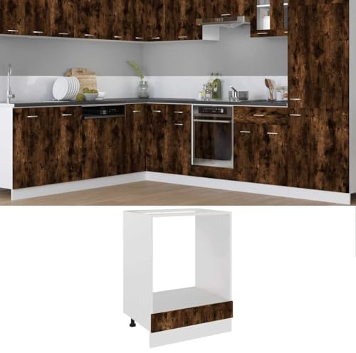 HengCaDa Lyon Smoked Oak Stove Cabinet, 60 x 46 x 81.5 cm, Wood Composite Kitchen Cabinet with Adjustable Feet for Microwave, Stock, Storage Space, Bathroom, Dining Room, Versatile Multi-Purpose