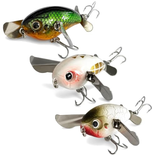 3-Pack Flytande Cikadabeten 45 mm 7 g, med Roterande Metallvingar | Inbyggd Rasselkula Ökar Ljudattraktionen, med Hullingförsedda Trekrokar for Säkert Grepp vid Sötvattensfiske