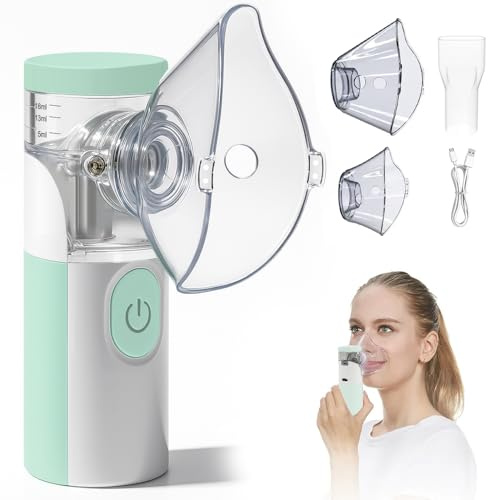Nebuliser Machine for Adults & Kids,Handheld Nebulizer with Charging Function,with 2 Masks and Mouthpiece, Handheld Nebulizer Easy to Use & Clean, Suit for Home & Travel (Mint Green)