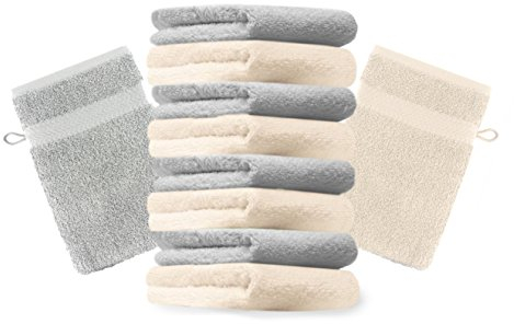Betz 10 Stück Waschhandschuhe Premium 100% Baumwolle Waschlappen Set 16x21 cm Farbe Silbergrau und beige
