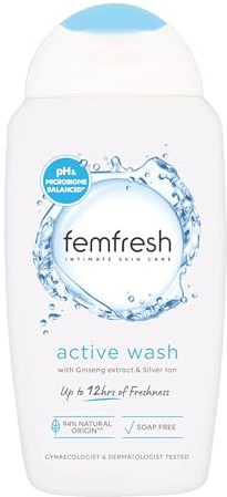 Femfresh Active Intimate Wash, Feminine Hygiene Shower Gel Cleanser, pH Balanced, Soap Free Feminine Wash with Ginseng & Antioxidants, Long-Lasting Freshness, 250ml