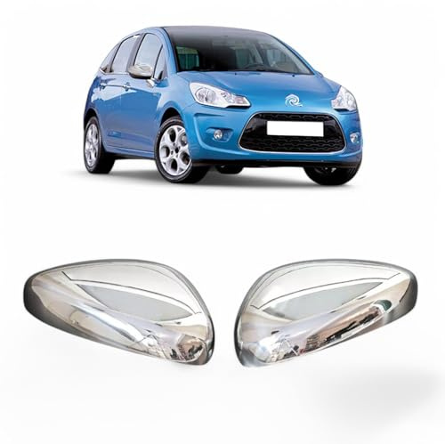 MCPerformance Lot de 2 Coques de rétroviseurs chromées compatibles avec Citroën C3 C4 C5 DS3 DS4 Crossland RCZ Acier Inoxydable 2 unités