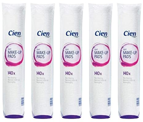 Cien Soft Make-up Removal Pads 140 | Pack of 5 | 700 Non-Fleecing Cotton & Polyester Pads