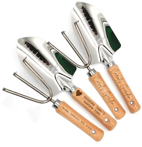 Personalized Garden Tool Set – Custom Engraved Garden Shovel & Trowel with Wooden Handle – Gardening Gifts, Mom, Dad – Mother’s Day, Father’s Day, Birthday Gift
