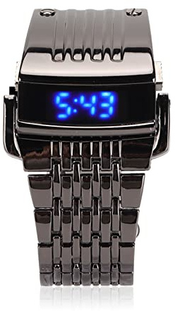 LED Digital Klocka, Armband Av Legeringsknapptyp med Design med Snabbspänne, för Dagliga Affärer Casual Moderiktig Herrklocka, Present Till Vänner, Familj(LED svart blått ljus)