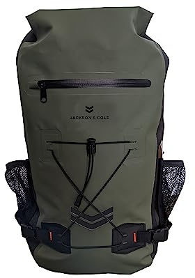 Jackson & Cole Aonyx Waterproof Backpack - 25L Rolltop Dry Bag (Green)