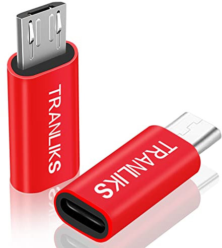 TRANLIKS Adaptador de Micro USB a Lightning, Paquete de 2 Adaptadores de Lightning (Hembra) a Micro USB (Macho) Solo para Carga, no se admiten Auriculares - Rojo