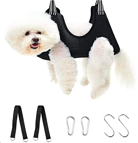 Hamac de Toilettage pour Chien, Harnais de Coupe des Griffes pour Chien et Chat, Support de Toilettage pour Animal Domestique, Sac de Retenue Respirant pour Couper les Ongles des Petits Animaux (noir)