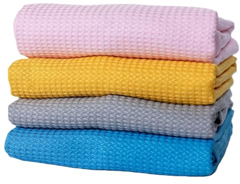 Luxilent Microfiber Cleaning Cloth 23” X15” (Pack of 4 Yellow/Light Gray/Blue/Light Pink) Non-Abrasive, Reusable, Washable, Ultra Absorbent, All-Purpose
