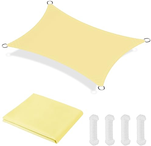 OFFCUP Sonnensegel, Sonnenschutz Baldachin, rechteckige Markise, Oxford-Stoff Wasserdicht Ripstop Uv Schutz Mit Pu-Beschichtung, 2x3m Garten Segel Mit Freiem Seil(Beige)