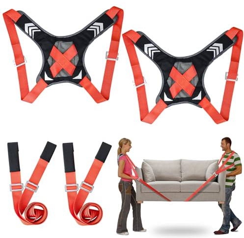 JOLIGAEA 2 Pièces Sangle de Levage Demenagement, Réglable Sangles de Transport, Système de Levage et de Déplacement de 2 Personnes, Demenagement Accessoire pour Transportez Facilement Meubles