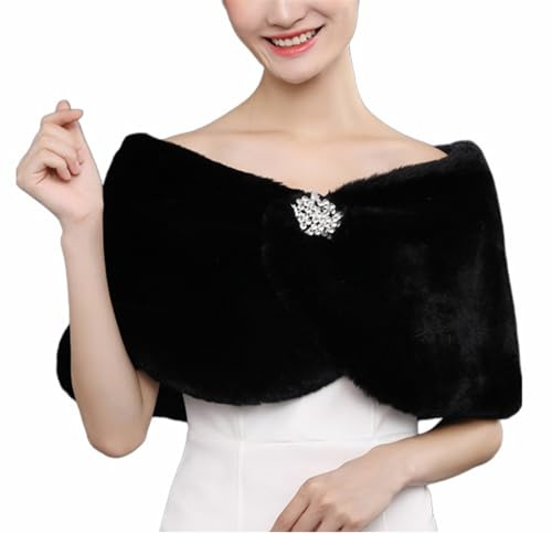 BESTORI Chal de Piel Sintética Invierno Estola de Pelo Mujer Bolero para Fiesta Novia Bodas Negro 1