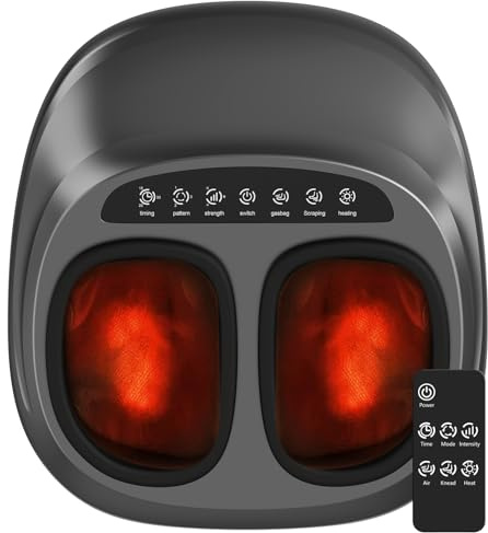 HIYAA Foot Massager with Heat, Shiatsu Foot Massage Machine with RC, Rolling, Air Compression, Deep Kneading, 3-Level Settings & 3 Adjustable Intensity for Neuropathy Pain, Gift for Mom Dad Women Men
