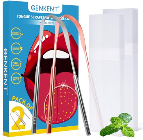 GENKENT Zungenschaber, Metallreiniger reduziert Mundgeruch, Mundhygiene für Erwachsene, 2 Stück