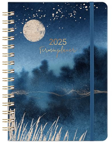 Kalender 2025 Buchkalender - Terminplaner 2025 von Januar 2025 bis Dezember 2025, Kalender 2025 A5 mit Innentasche, Monatliche Registerkarten, Elastischer Verschluss, 21.3cm×15.7cm