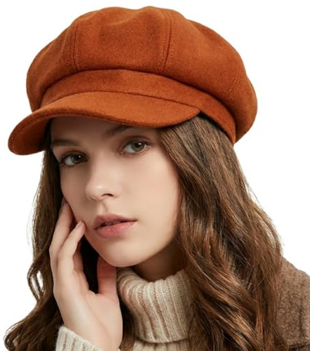 HIQIU Vintage Baskenmütze Damen Schirmmütze Winter Warme Barett Cap Damen Achteck Cap für Herbst WinterWinter(DE/NL/SE/PL, Alphanumerisch, Einheitsgröße, M, Coffee)