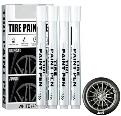 4-pack Vit Färgmarkör för Bilfordon Motorcykeldäck 100 Procent Täckning Permanent Vit Markeringsfärg för Stenmålning, Tyg, Däck, Metall, trä, Canvas, Glas, Plast, Keramik