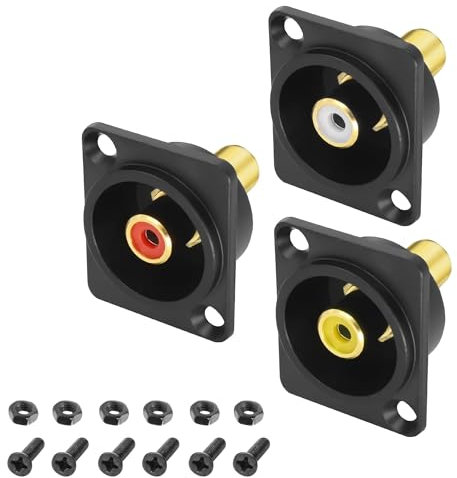 MEIRIYFA Lot de 3 adaptateurs de montage de panneau RCA de type D - 3 couleurs - RCA femelle vers femelle - Pour amplificateur de haut-parleur audio vidéo TV