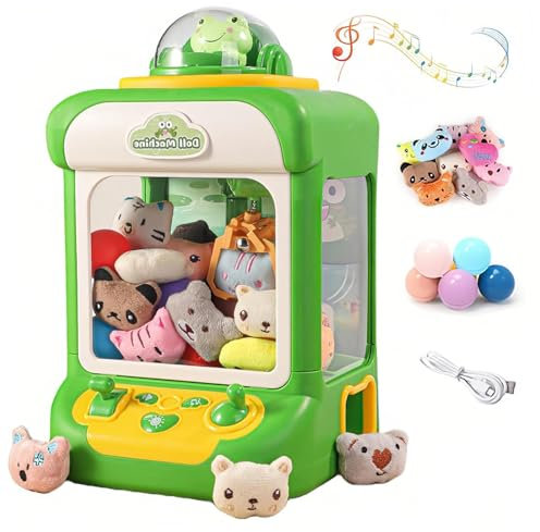 HBDSMLPL Machine a Pince Bonbon ， Machine a Bonbon avec Pince avec Lumière et Musique,20 Poupées,10 Gashapons ， Machine Fete Foraine pour Les Cadeaux De Noël,Green