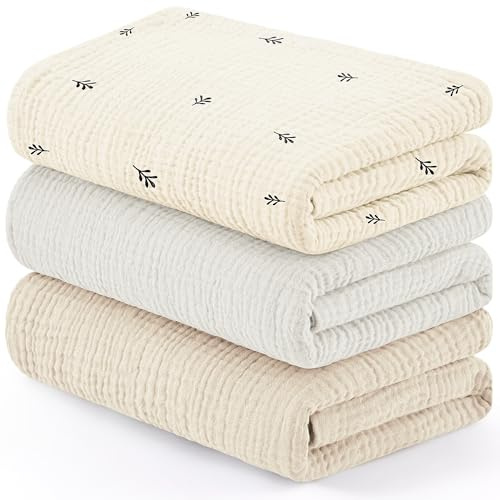Susurration Muslin Cloths for Baby, 100 x 96 cm Baby Swaddle for Boys and Girls, Soft Baby Muslin Blanket, 3 Pack Breathable Nursery Receiving Blankets (Cute Bud)
