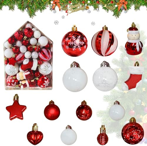 Bolas de Navidad,72 Piezas Bolas de Navidad de Plástico,Bolas Arbol de Navidad,Bolas Decorativas Colgantes,Decoracion Navidad,para Adornos Fiesta
