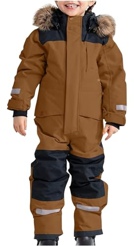 Generisch Schneeanzug Kinder Jungen Skianzug Thermo Skioverall Winter Warm Schneeoverall Winddicht Winteranzug Mit Abnehmbarer Matschanzug Outdoor Softshellanzug (Coffee, 8-9 Years)