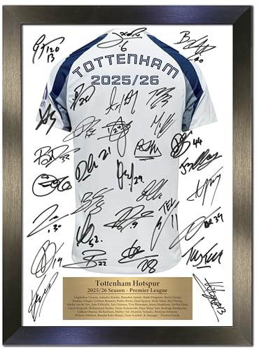 Tottenham Hotspur Autograph 2025/26 Signed Shirt A3 Poster Display – Reproduction Reprint | Framed Football Memorabilia | Black Frame 46x34cm | Collectible Wall Art No183