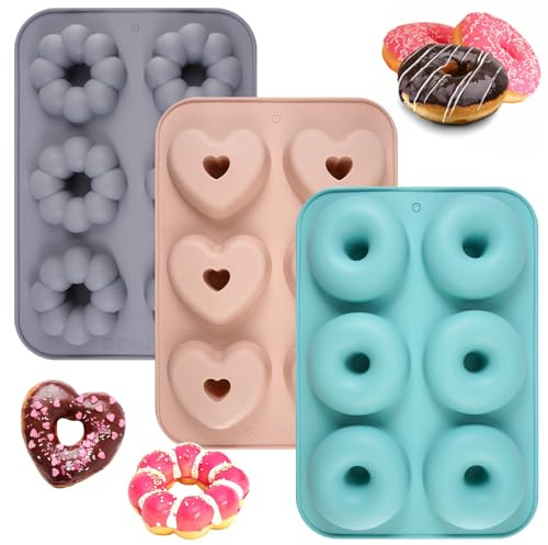 3 Stück Donuts Backform,26 x 18 cm Donut Form,Silikon,6-Loch Donutform