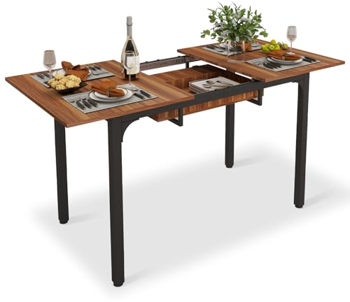 ARTETHYS Dining Table, 110-150cm Extendable Dining Table with Hidden Storage for 4-6 People, Large Kitchen Dinner Table with Metal Legs for Restaurant Home, Brown