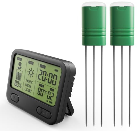 Nexuslab Wireless Soil Moisture Meter with LCD Receiver – 3‑Probe 3‑in‑1 Sensor (Moisture, Temperature, Light), 230 ft RF Range, Waterproof, Long Battery Life for Indoor/Outdoor Plants and Gardens