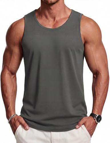 TACVASEN Gym Tops for Men UPF 50+ Cotton Sleeveless Tank Tops Training Vest