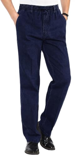 COOFANDY Jean droit pour homme - Pantalon stretch à enfiler - Pantalon élégant - Taille élastique avec cordon de serrage - Poches cargo pour homme, Bleu marine, M
