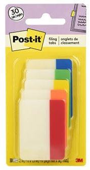 Post-it 2 in Solid Assorted Color Tabs, Sticks Securely, Removes Cleanly, Great for Binders, Notebooks and File Folders, 30 Count (686-ROYGB)