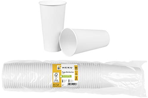 Heku 30918: 50 vasos de papel blanco, 0,5 l, fibra fresca con revestimiento