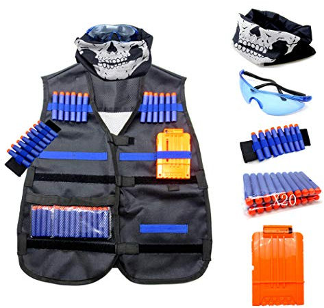 Boosns Taktische Weste kit Spielzeug mit Darts Bullets,schnell nachladen Clips,Dart Armbändern,Tactical Brillen (Single)