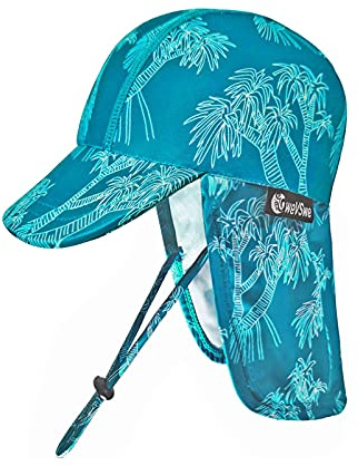 weVSwe Baby småbarn solhatt UPF 50 badmössa klaff nackskydd justerbar hakrem UV solskydd hattar, Blå palm, 12-24 Månader