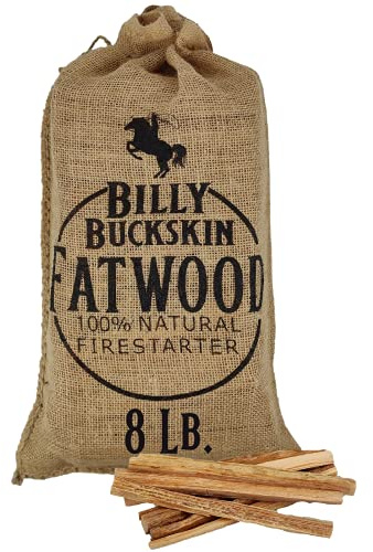 8lb Burlap Bag of Fatwood Fire Starter Sticks - Gift Set of Fatwood Sticks - Comes in a Stylish Jute Bag - Easy & Safe Way to Start a Fire with Just 2 Pieces - 8 Pound Sack by Billy Buckskin