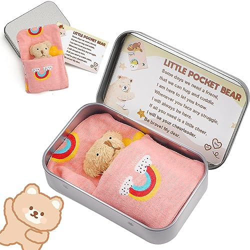 Pocket Hug Bear, ATeddyBear Worry Bear, Hug in a Tin Box for Women Kids, Positive Gifts Stuffed Animal Bears Worry Dolls, First Day at School Gifts, Thinking of You Gifts