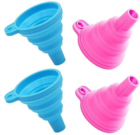 Changyeah Imbuto pieghevole in silicone, 4 pezzi,Imbuto pieghevole in silicone,imbuto da cucina, per trasferimento di liquidi di birra, durevole e attraente (blu, rosa)