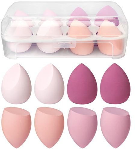 uego de 8 Esponjas de Maquillaje Mezcla de Belleza, para una Base Impecable, líquidos, Cremas y Polvos, Regalo para Mujeres (Pink)