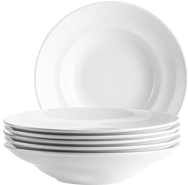 MÄSER, Serie Barca - Juego de platos de pasta para 6 personas, platos para pasta de porcelana, sencillo, elegante, atemporal, porcelana, color blanco