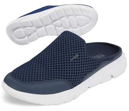 PERLETTI Ciabatte Sneakers Uomo Slip On Ultra Leggere Blu - Sandali Comfort Interno Esterno Comodi con Suola Rialzata Antiscivolo - Pantofole Traspiranti con Rete Quattro Stagioni (Blu Navy, 43)
