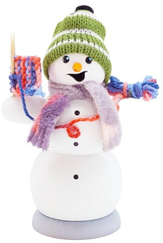Drechslerei Kuhnert Räuchermännchen Schneemann mit Strickzeug - 13 cm