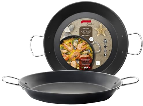 Paellera de acero de 46 cm, ideal para preparar paellas y arroces, resistente y de fácil limpieza.