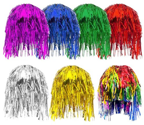 TUONYIS 7 Stück Tinsel Wig, Disco Pailletten, Perücke, metallisch, glänzend, Damen, bunt, Girlande, Farbe, Perücke, Kostüm, Erwachsene, für Weihnachten, Halloween, Cosplay (mehrfarbig)