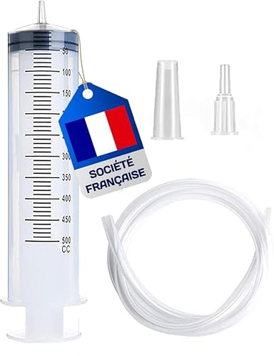 Seringue 500ml - Seringue Plastique - Seringue a Huile - Seringue en Plastique Réutilisable Avec Tuyau de 1m (1 x 500ml)